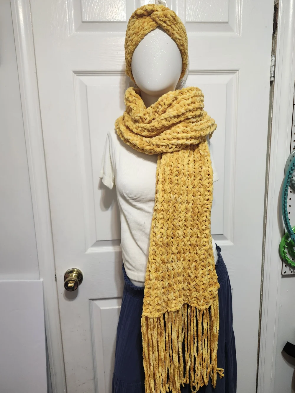 Cozy Chunky Knit Scarf and Headband Set - Mustard Yellow